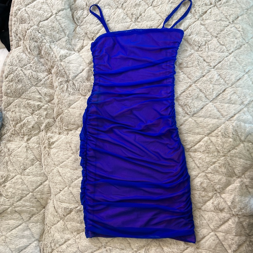Blue tule with pink under